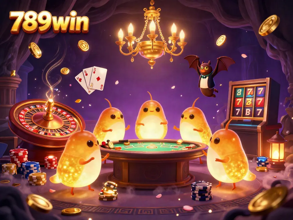 Experience the magic of 789win with glowworms lighting up a lively casino scene.