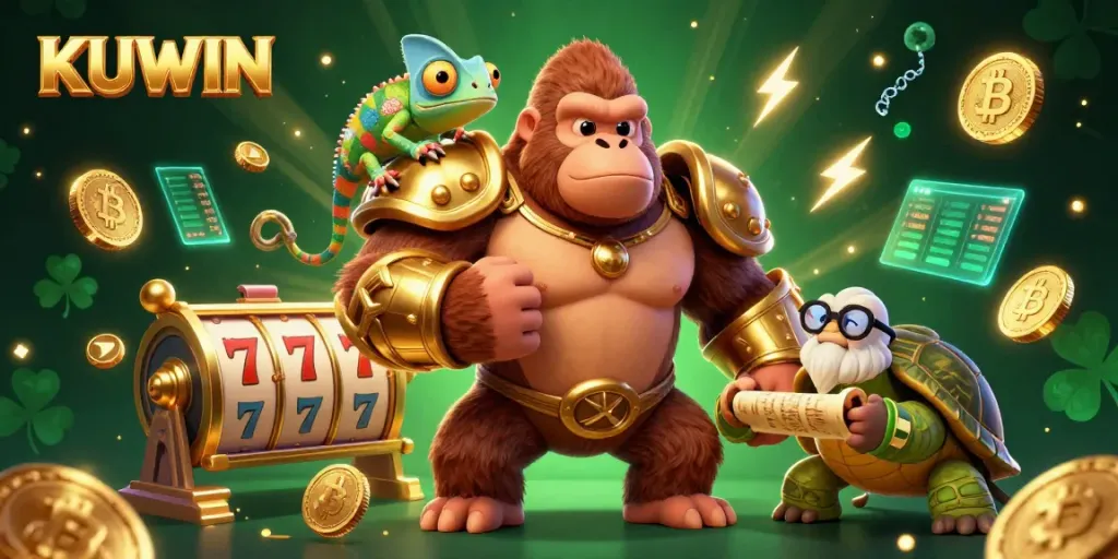 Spin the reels at KUWIN's vibrant slots, showcasing golden gorilla king and captivating elements.