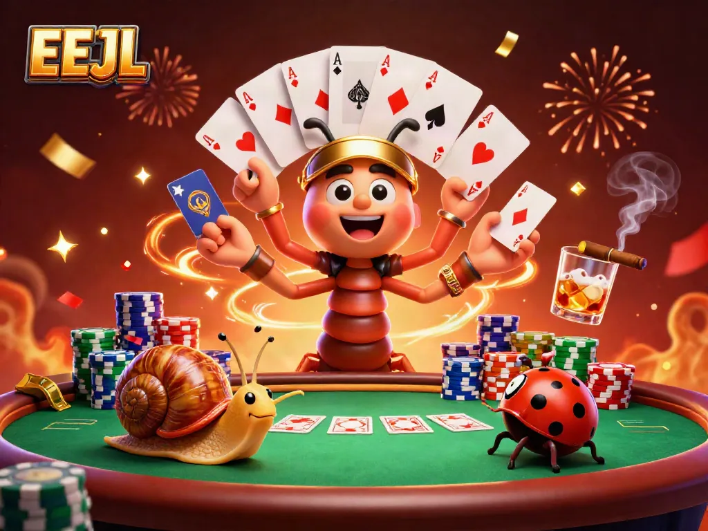 Experience the thrill of EEJL with a vibrant casino scene featuring cartoon characters and dynamic gameplay.