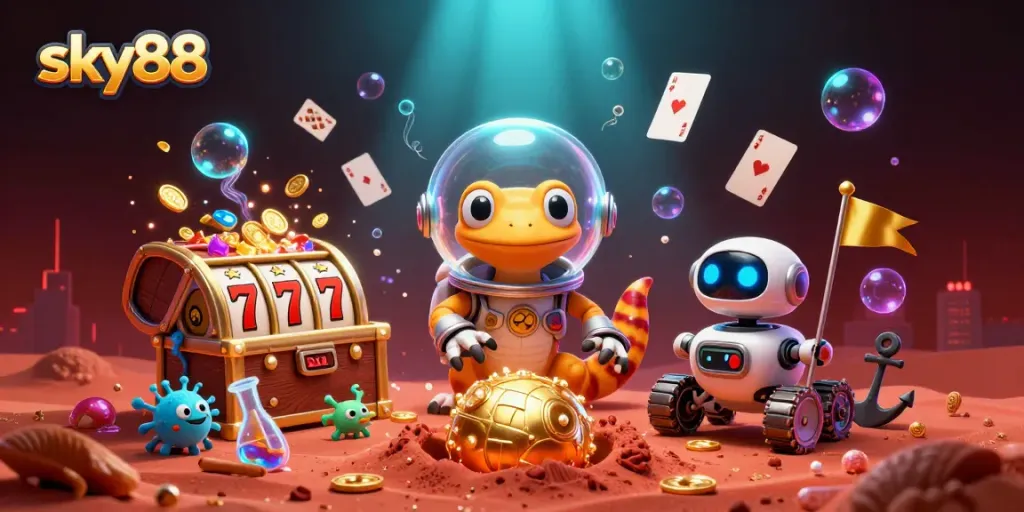 sky88 invites players to explore a whimsical Martian casino adventure with vibrant elements and engaging visuals