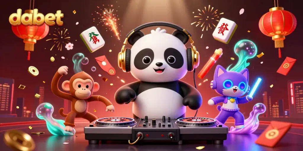 Dabet promotes fast-paced gaming with engaging 3D characters representing a lively casino atmosphere.