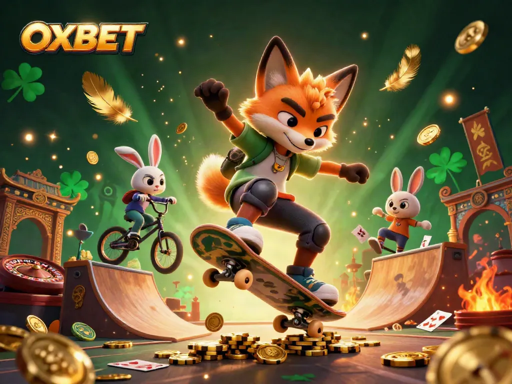 Experience exciting winnings with OXBET in this dynamic casino-themed scene.