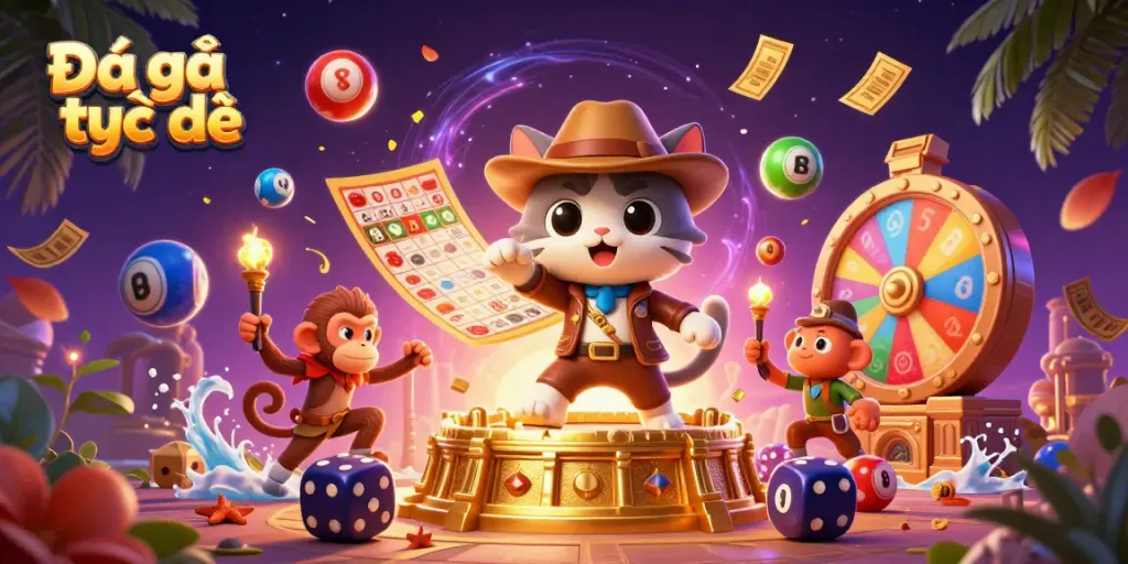 Experience Đá gà trực tiếp with an animated archaeologist cat discovering treasures in a dynamic scene.