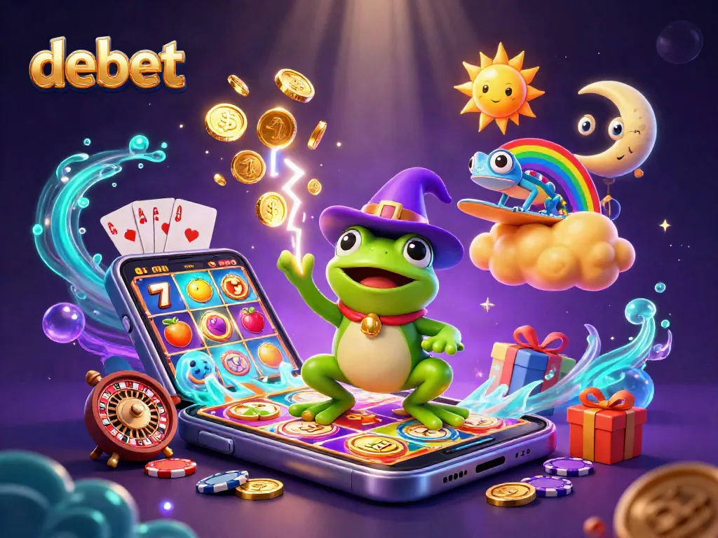Experience the thrill of debet with vibrant casino scenes featuring slots, cards, and treasures.