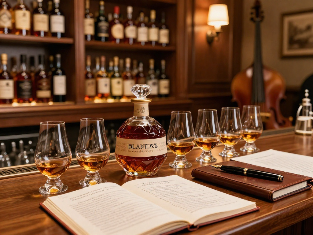 Blanton's Gold bourbon showcased elegantly in a refined whiskey tasting setup.