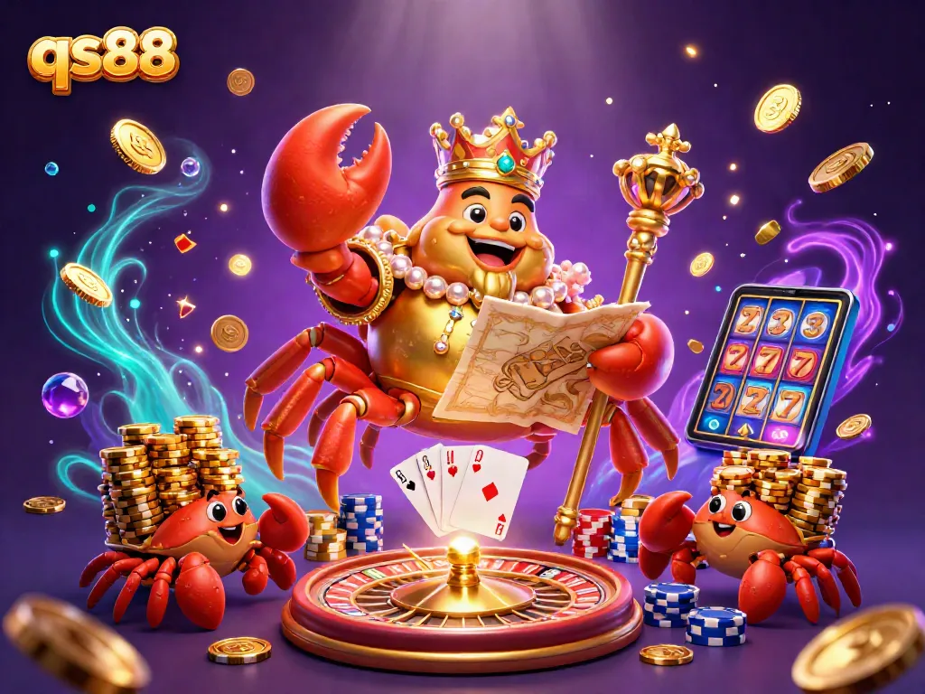Experience the excitement of qs88 with a golden crab emperor in a vibrant casino scene featuring dynamic game elements.