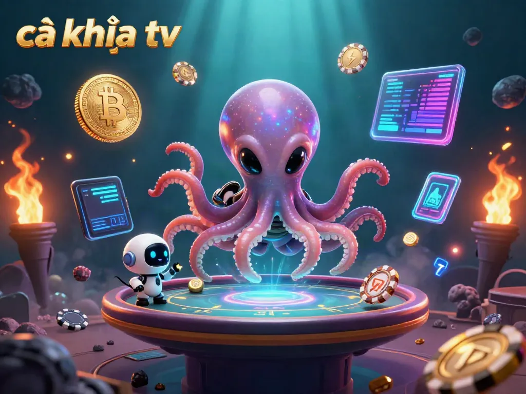 Engage with cà khịa tv's vibrant poker scene featuring a cosmic octopus and robot companion.