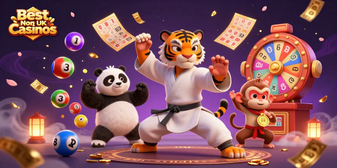 Experience winning at the Best Non UK Casinos surrounded by vibrant game elements and characters.