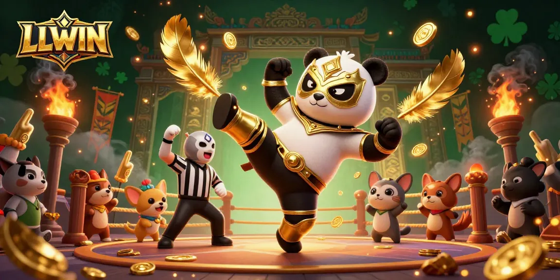 Experience intense action in LLWIN's vibrant gaming arena featuring a lucha libre panda.