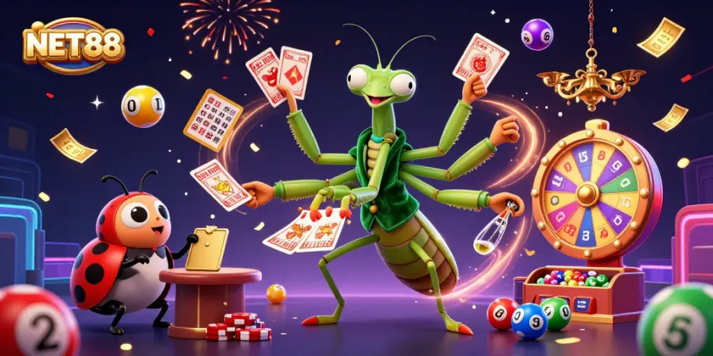 Experience the thrill of online gambling with NET88's dynamic casino illustration featuring exciting elements.
