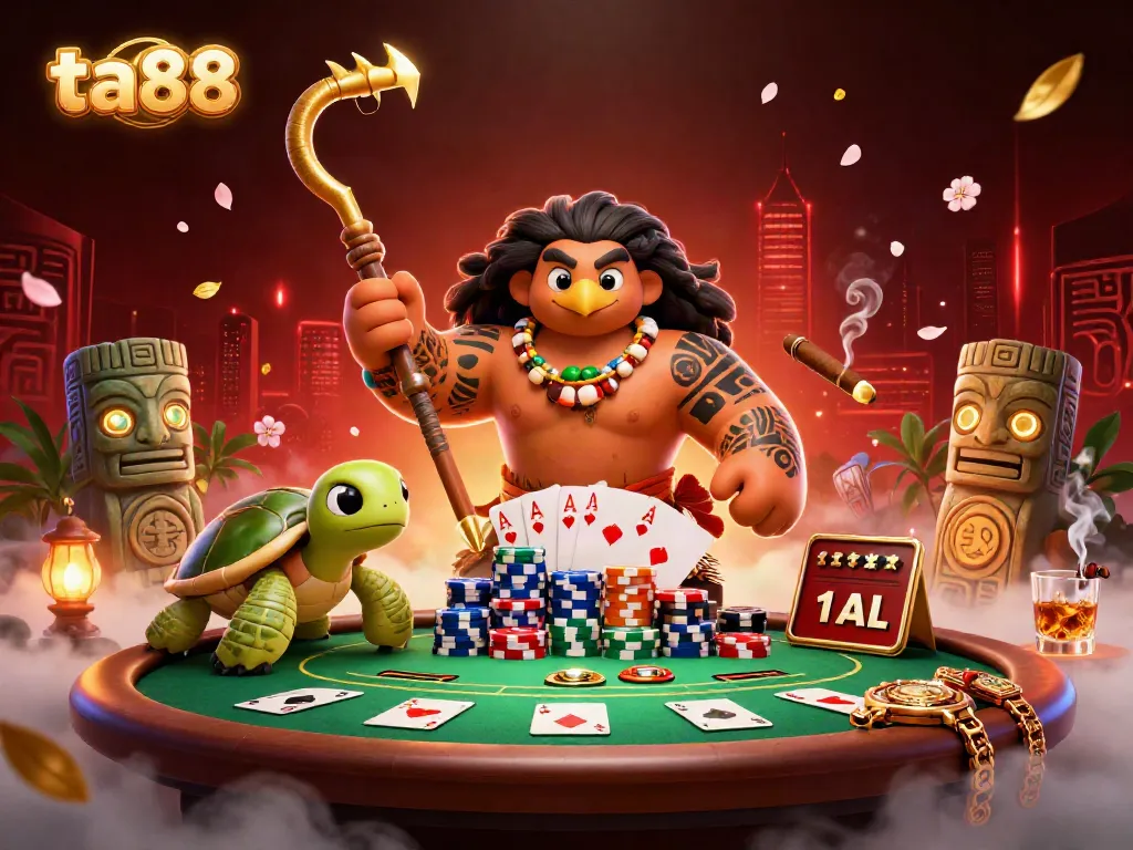 Engage with ta88's vibrant casino scene featuring a demigod hawk while playing poker.