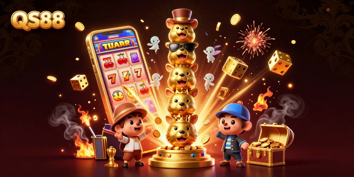 Experience the dynamic atmosphere of QS88 with vibrant casino elements and engaging characters.
