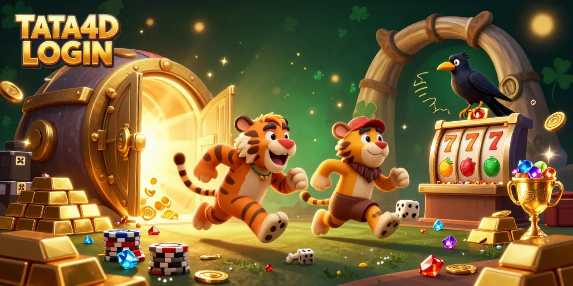 TATA4D LOGIN in a vibrant prehistoric casino scene with characters and exciting gaming elements.