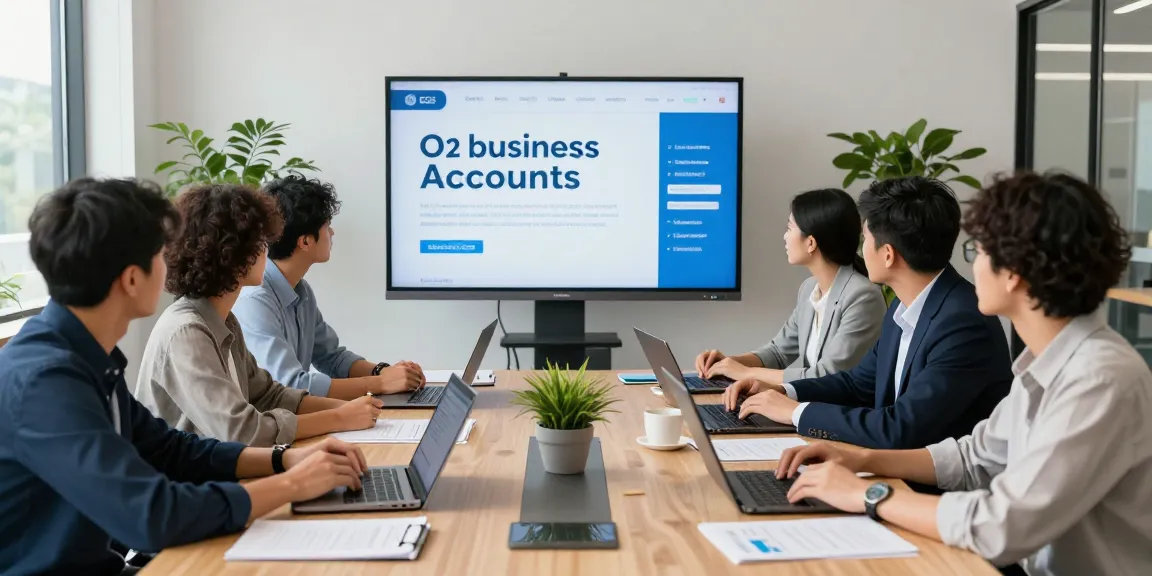 Team discussing O2 business account solutions in a modern office setup