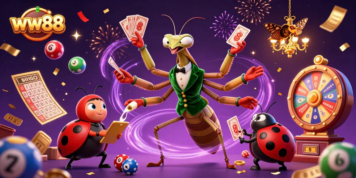 Engage with thrilling gaming at ww88, featuring vibrant lottery elements and animated casino characters.