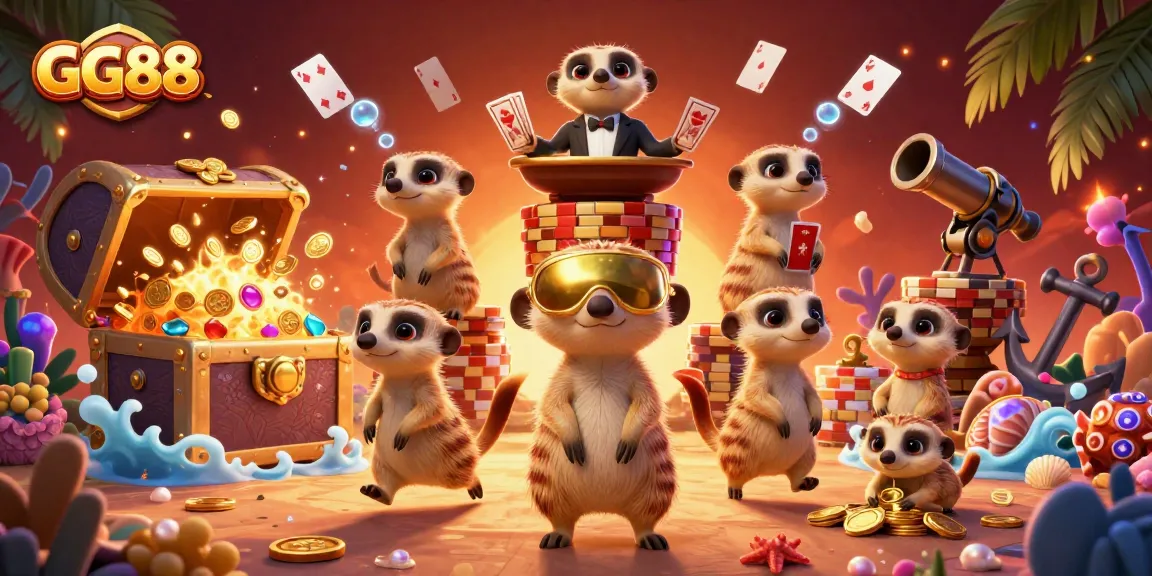 Experience the vibrant GG88 casino world with meerkats in action, running the show as they deal and bet.