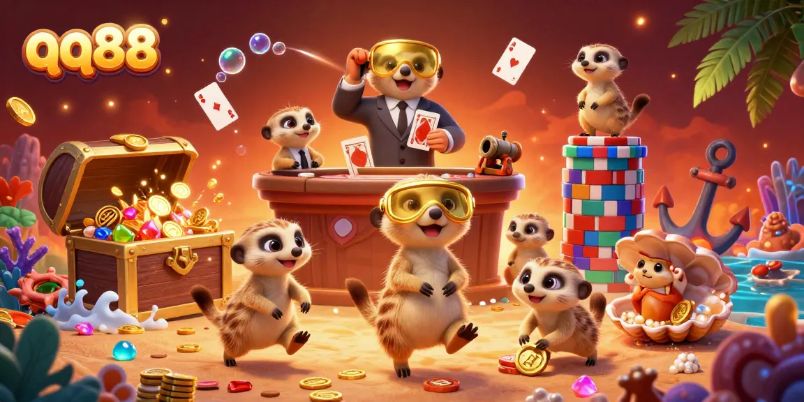 Experience the thrill of winning at qq88 with lively meerkats in a bustling casino scene.