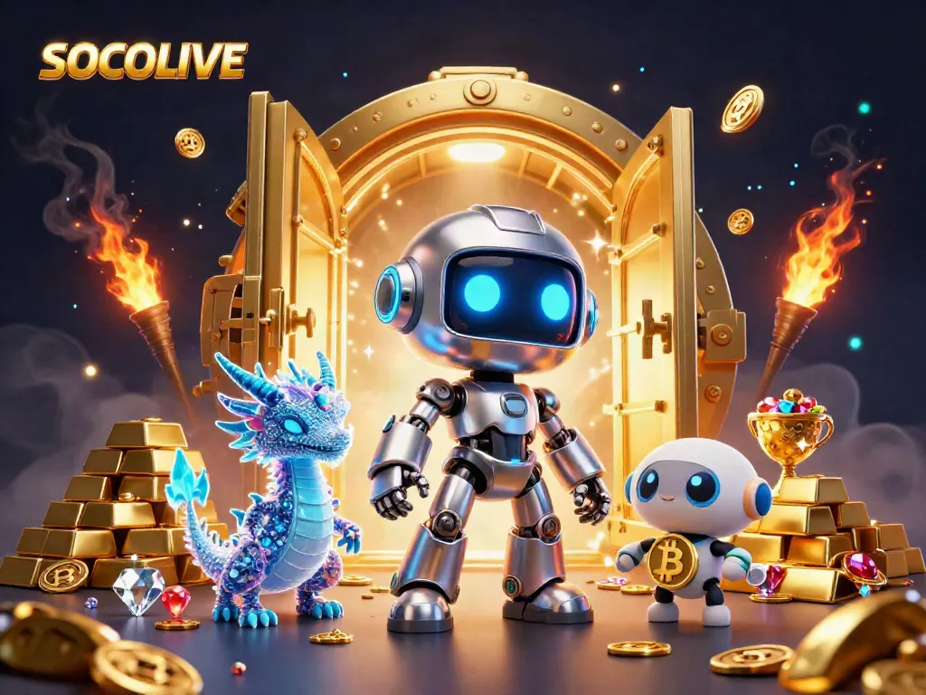 SOCOLIVE offers an exciting gambling experience with a vibrant 3D cyberpunk scene showcasing winning moments.