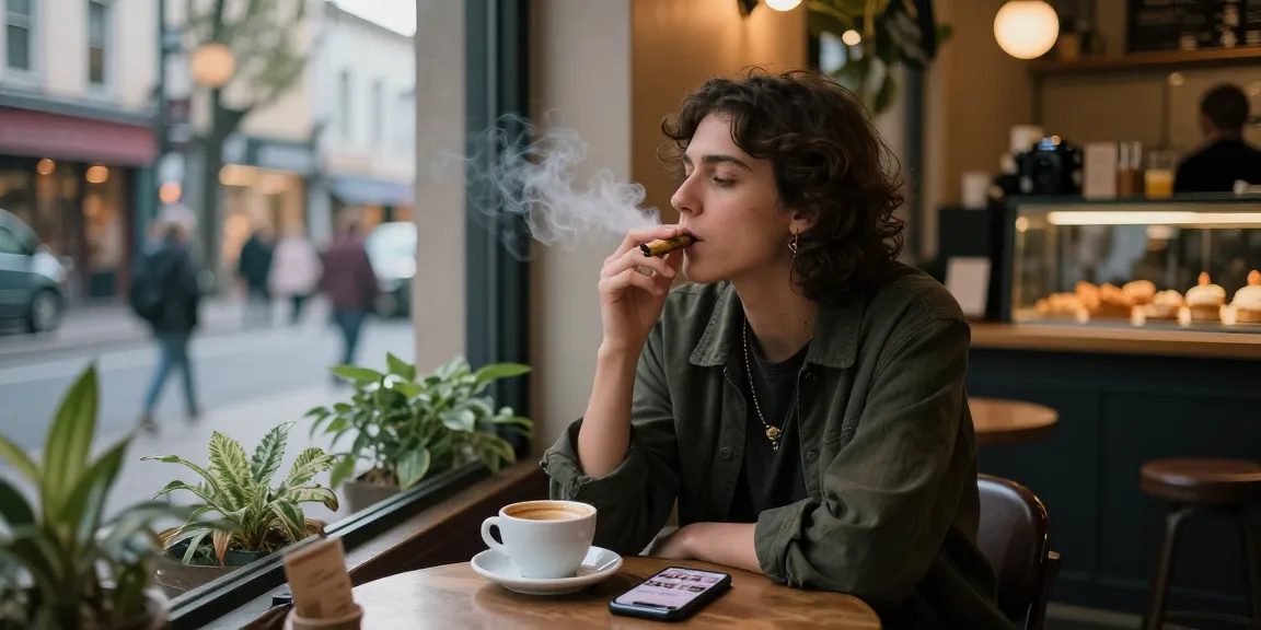 Enjoying rokok88 in a cozy café setting with modern aesthetics and a warm ambiance.