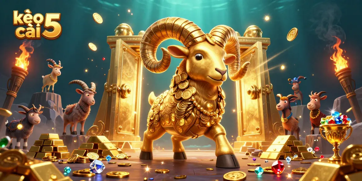 Experience thrilling action with kèo nhà cái 5 as golden ram charges through treasures in dynamic scene