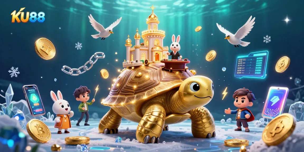 Play exciting games at KU88 with this vibrant 3D illustration highlighting a lively casino scene.