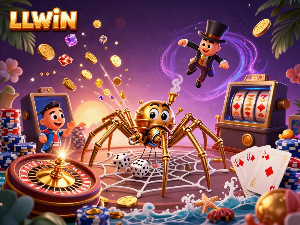Experience thrilling gameplay at LLWIN with captivating characters and floating casino elements.