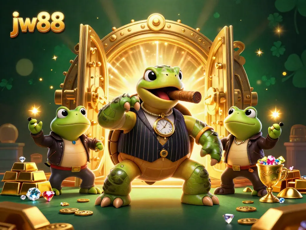 Engage with the exciting world of jw88, featuring vibrant cartoon characters amidst casino treasures.