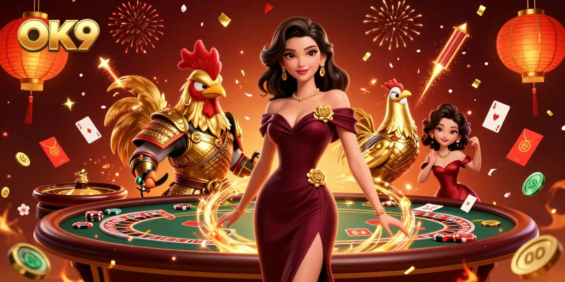 Engage in thrilling gaming experiences at OK9, showcasing 3D casino elements with a glamorous theme.