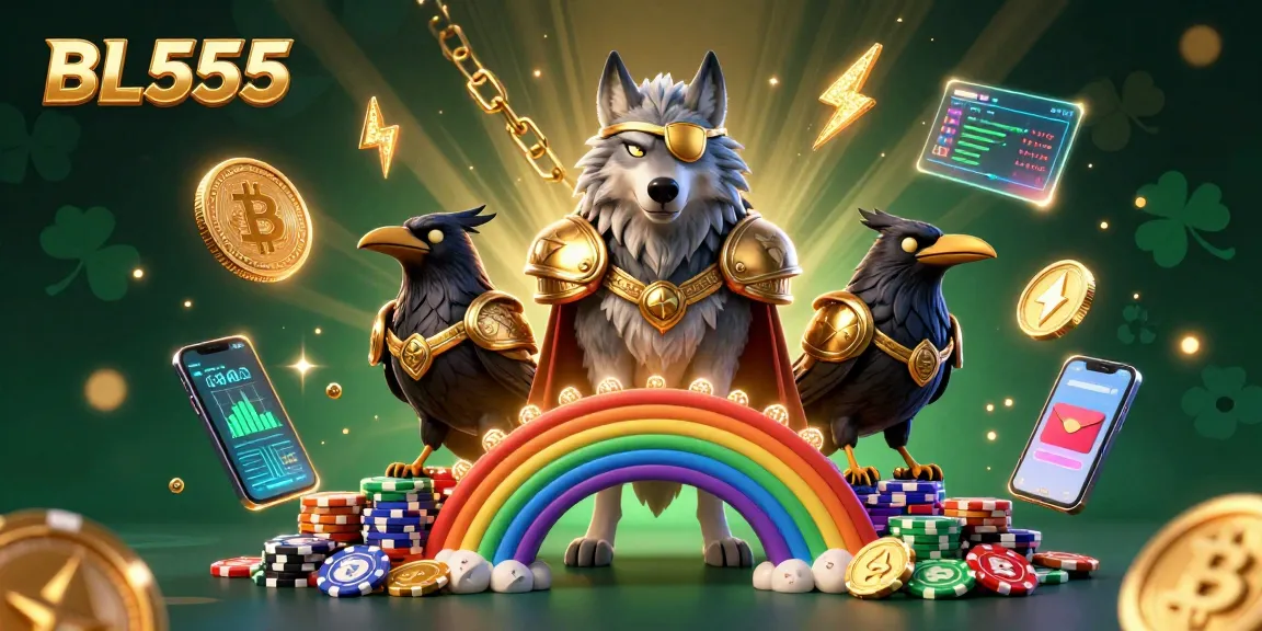 Engage with BL555 at a vibrant casino scene featuring a Norse-inspired character amidst colorful gaming elements.