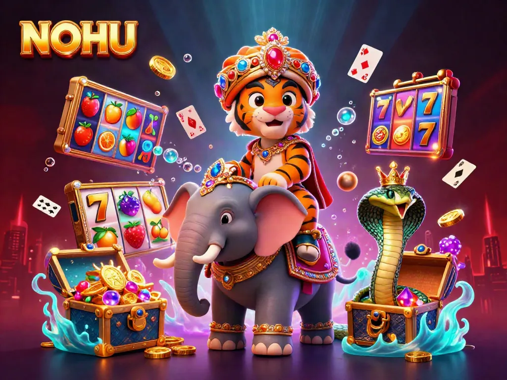 Experience thrilling jackpots with the NOHU online casino’s vibrant gambling scene featuring dynamic characters and game elements.