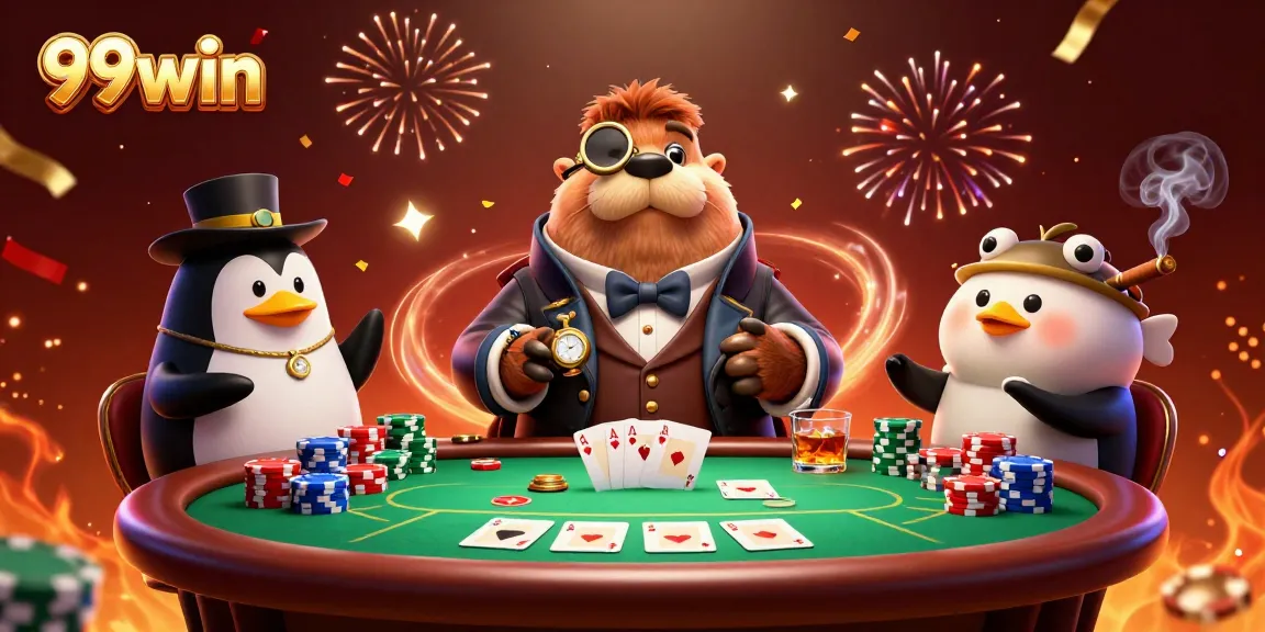 Experience thrilling poker at 99win with a jolly walrus and sophisticated dealer