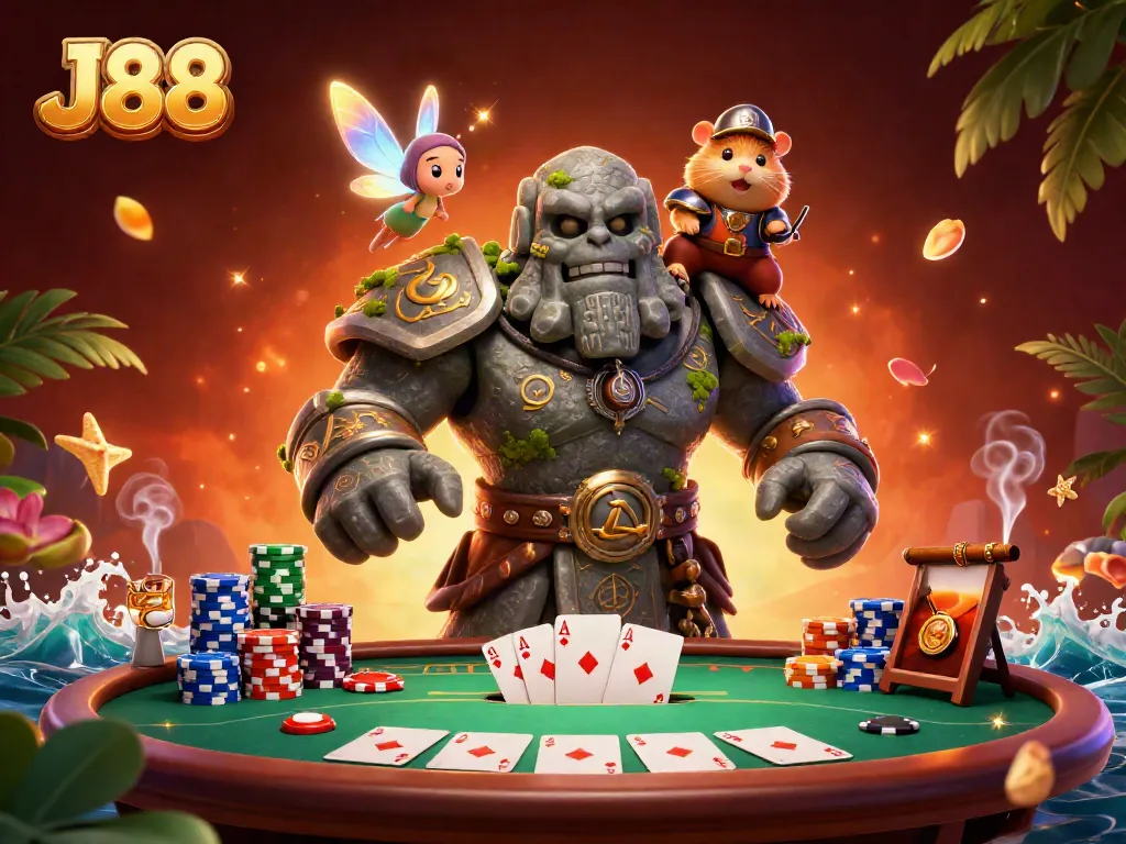 Experience thrilling gameplay at J88 casino with vibrant characters and a dynamic poker scene.