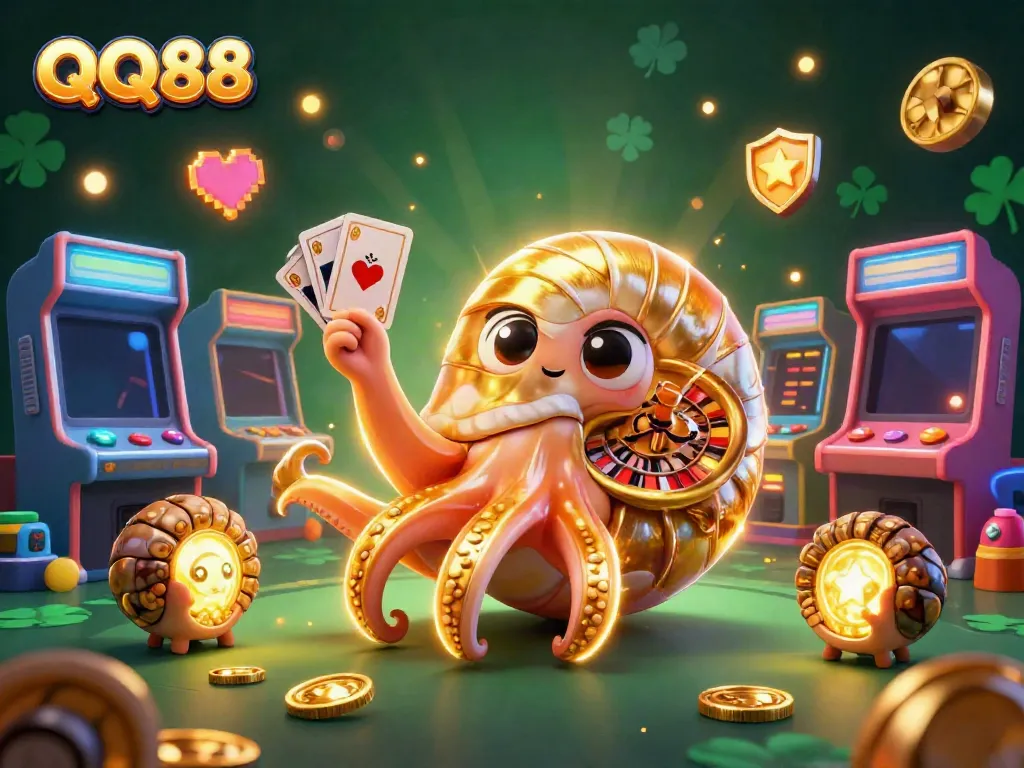 Experience thrilling gameplay with QQ88 featuring a giant nautilus roulette and glowing game elements.