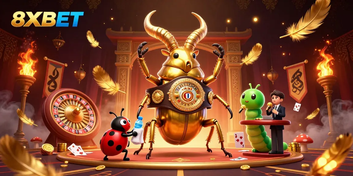 Experience thrilling live casino action with 8XBET illustrated by vibrant characters and dynamic elements.