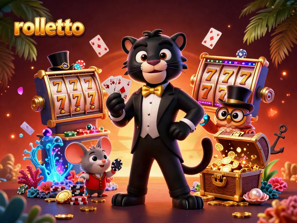 Engage with rolletto's thrilling casino experience featuring a stylish panther dealer and an owl with poker chips.