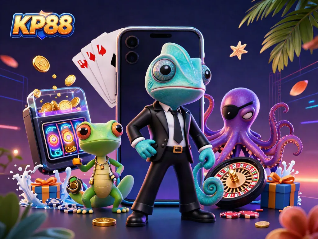 Experience thrilling action at KP88 with vibrant slot games, chameleon agents, and rich casino elements.