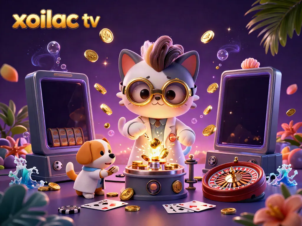 Watch exciting gameplay on xoilac tv featuring vibrant visuals of animated characters and casino elements.