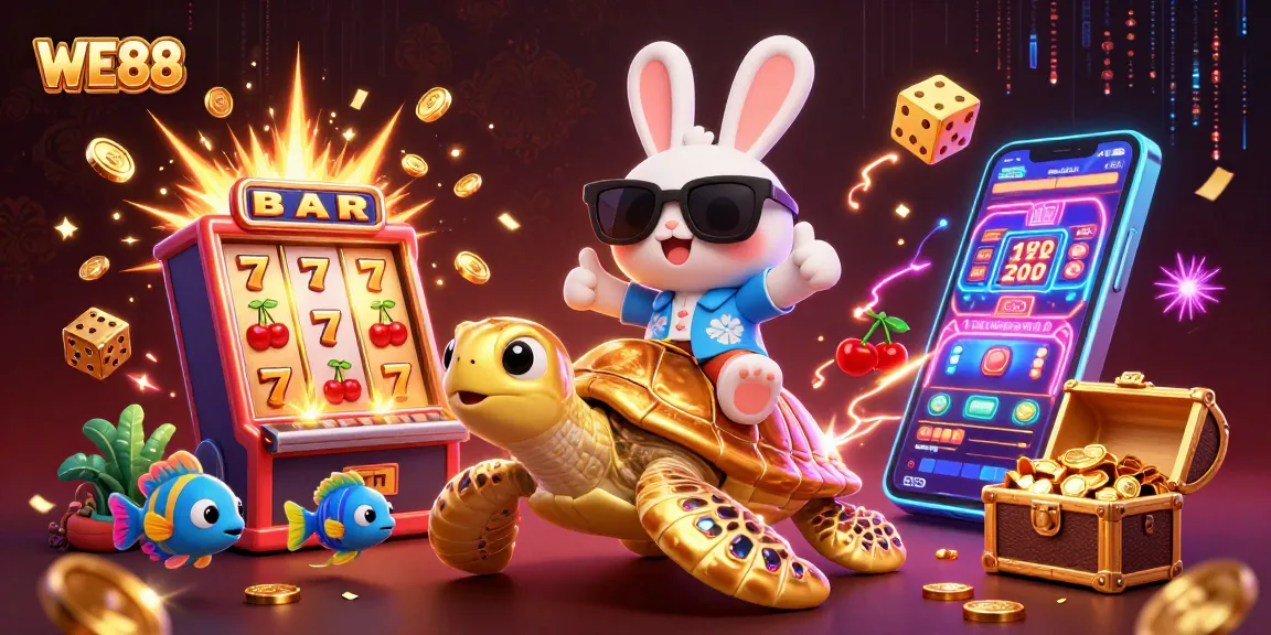 Engage in thrilling casino adventures with WE88 in this vibrant 3D scene bursting with excitement.