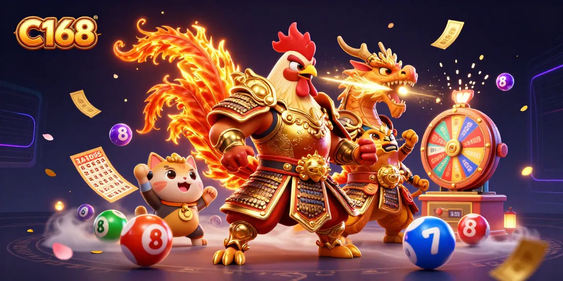 Experience C168's thrilling gaming scene with dynamic lottery elements and vibrant characters.