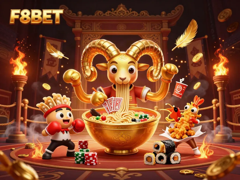 Experience thrilling action with F8BET in an ultra-detailed 3D casino scene filled with vibrant game elements.