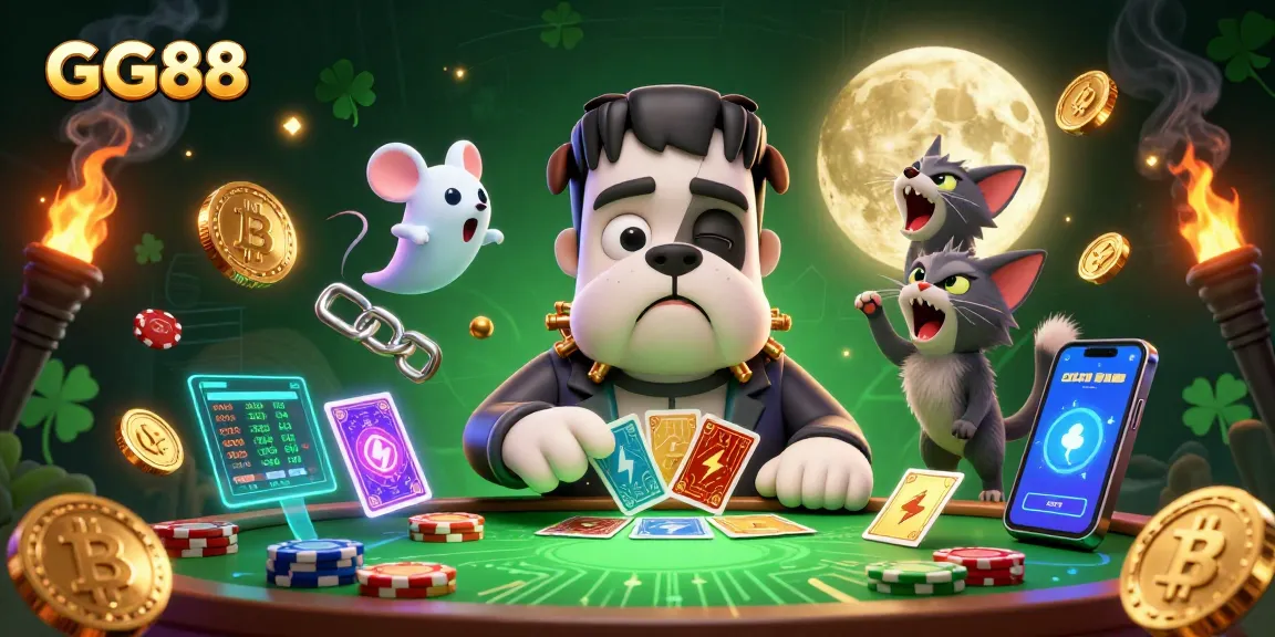 GG88 featured in an exciting 3D casino scene with a Frankenstein bulldog and unique elements.