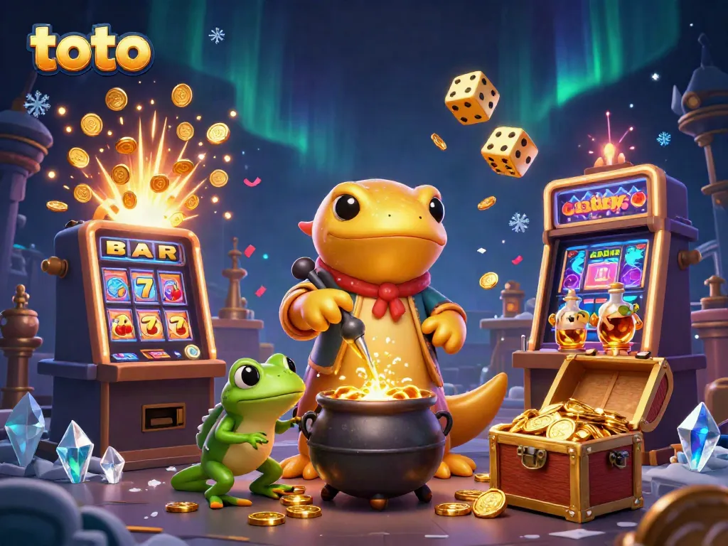 Experience the thrill of toto with a vibrant slot machine scene featuring magical alchemy elements.