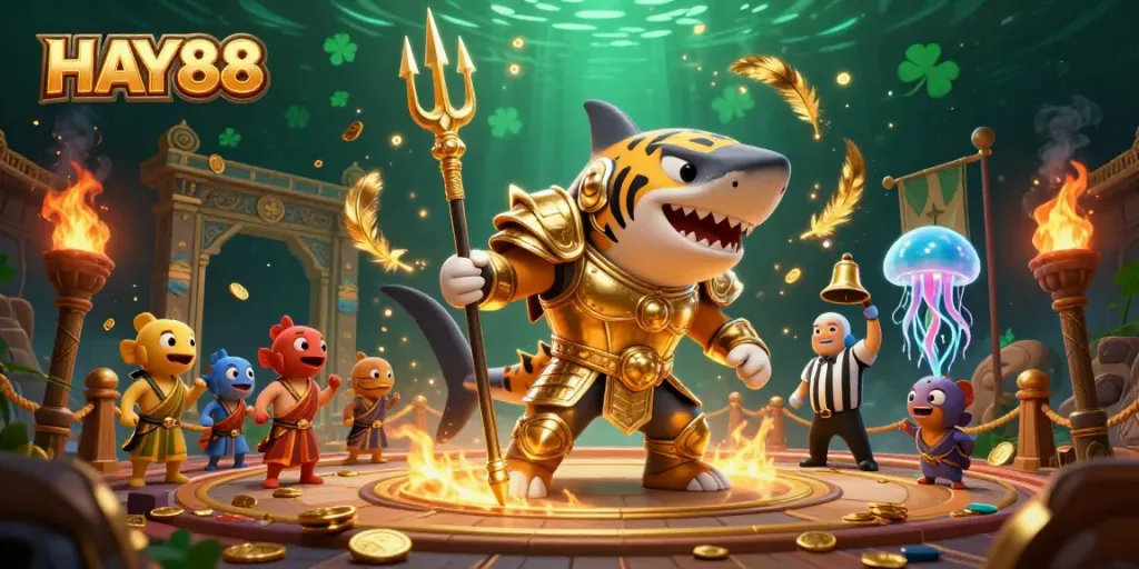 Engage in thrilling gameplay with HAY88 in an underwater colosseum filled with vibrant action.