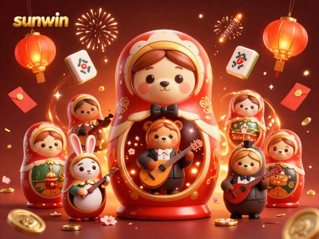 Experience the excitement of sunwin with a vibrant 3D scene featuring casino elements and characters