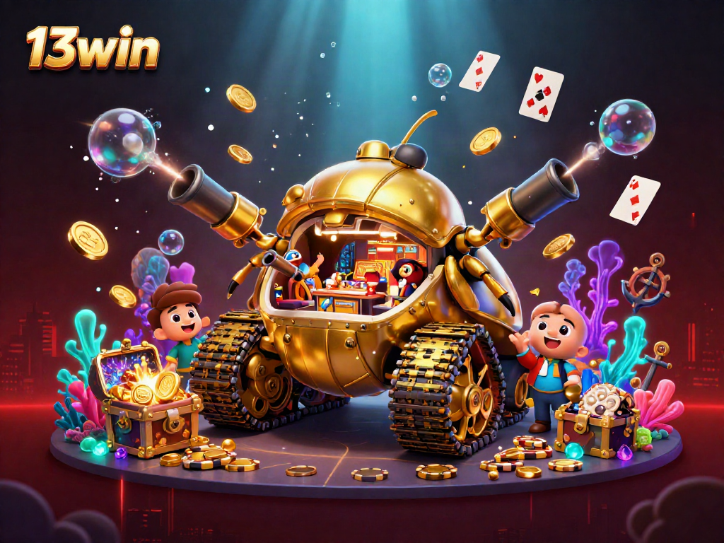 Experience the excitement of 13win's miniature casino setting with vibrant elements and dynamic action.