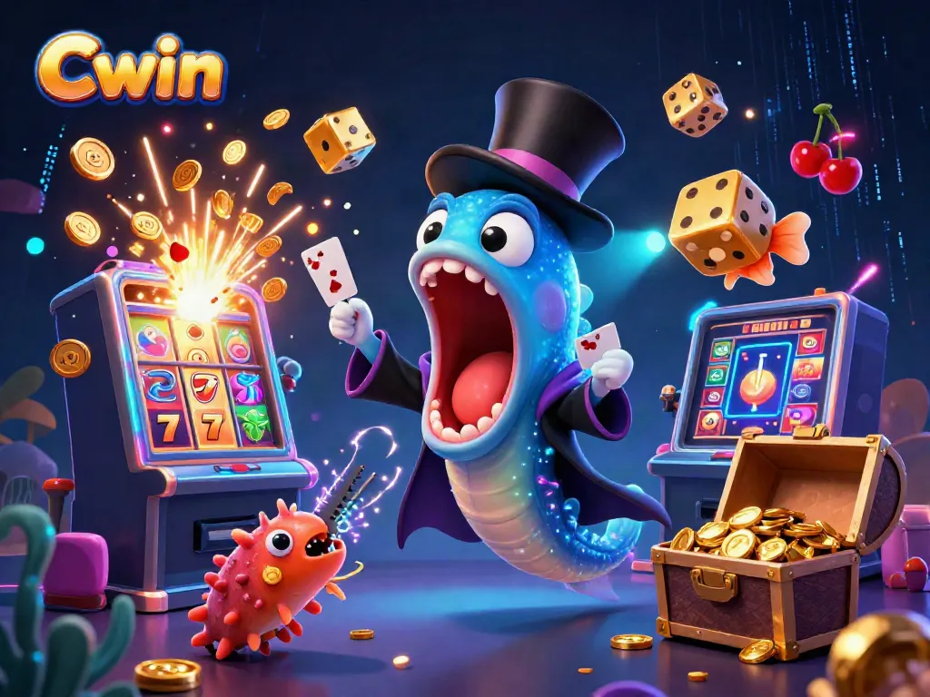 Cwin's themed illustration featuring deep-sea creatures gambling in a vibrant underwater casino scene.