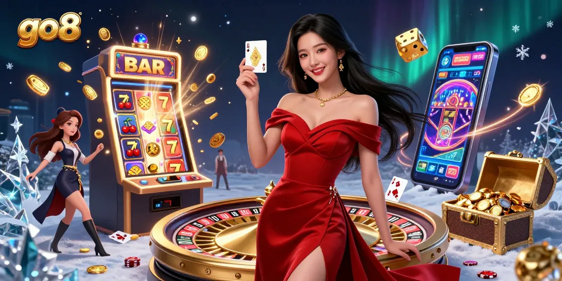 Experience exciting gameplay with go8 at the golden roulette wheel, surrounded by vibrant casino elements.