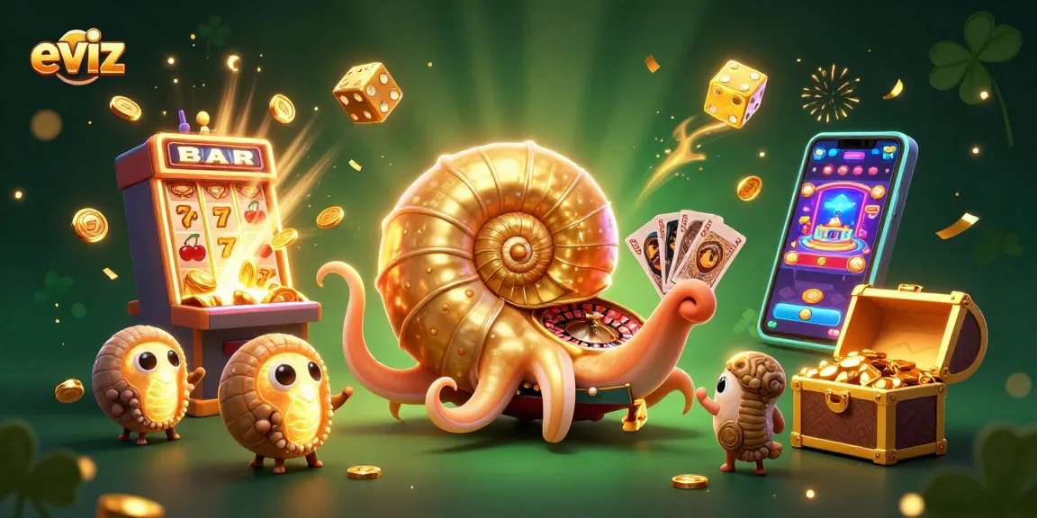 Play exciting games at eviz with a dynamic 3D casino illustration of a nautilus wheel and jackpots.