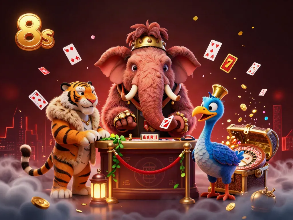 Experience thrilling gameplay at 8s with VIP characters in a dynamic casino scene.