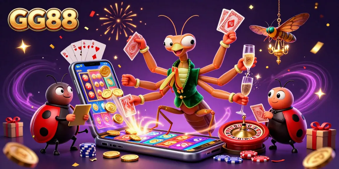 Engage with GG88's vibrant 3D scene featuring dynamic card gaming and dazzling casino elements.